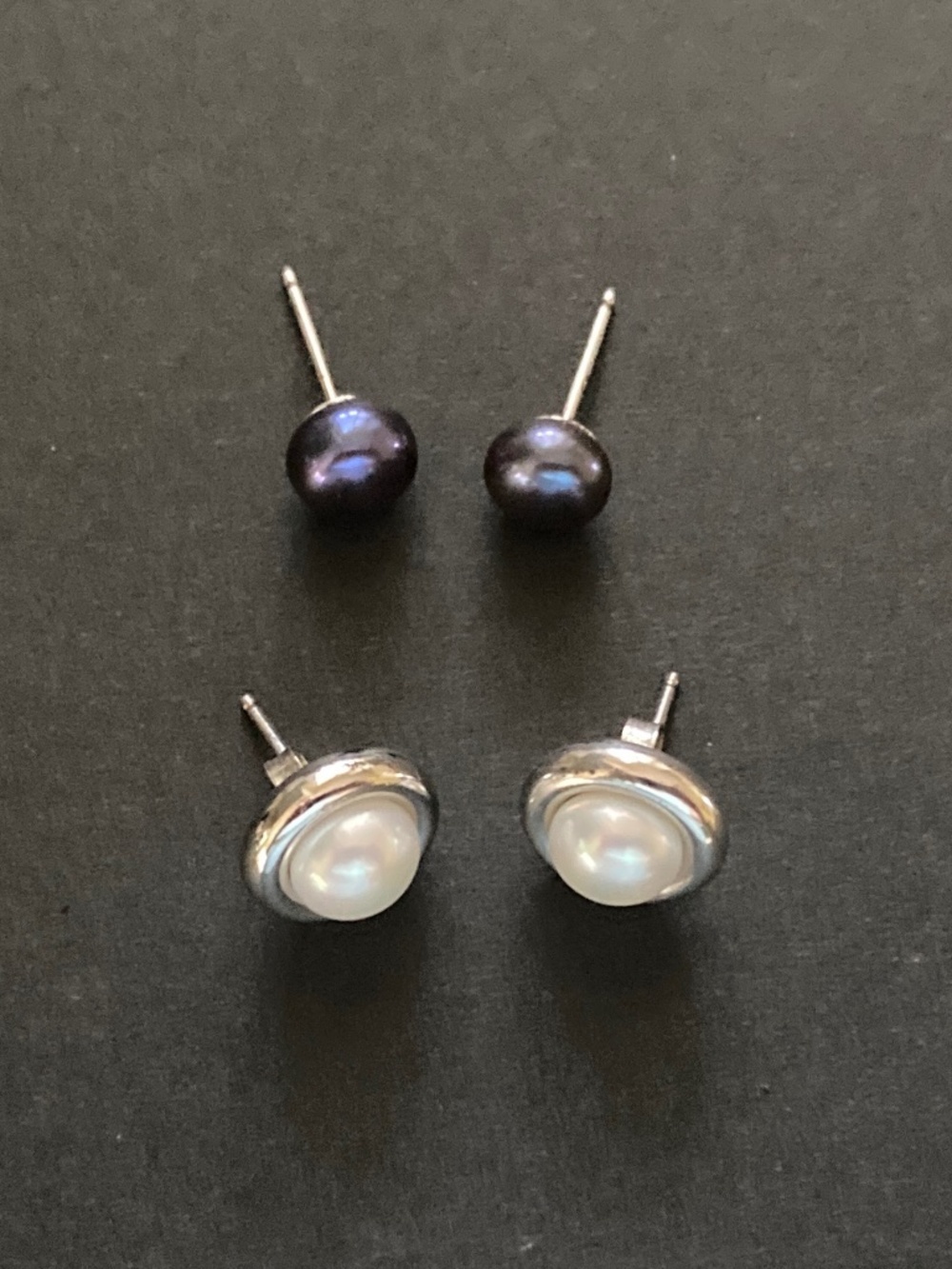 Honora Cultured Pearl Interchangeable White & Black Sterling Stud Earrings/NEW!